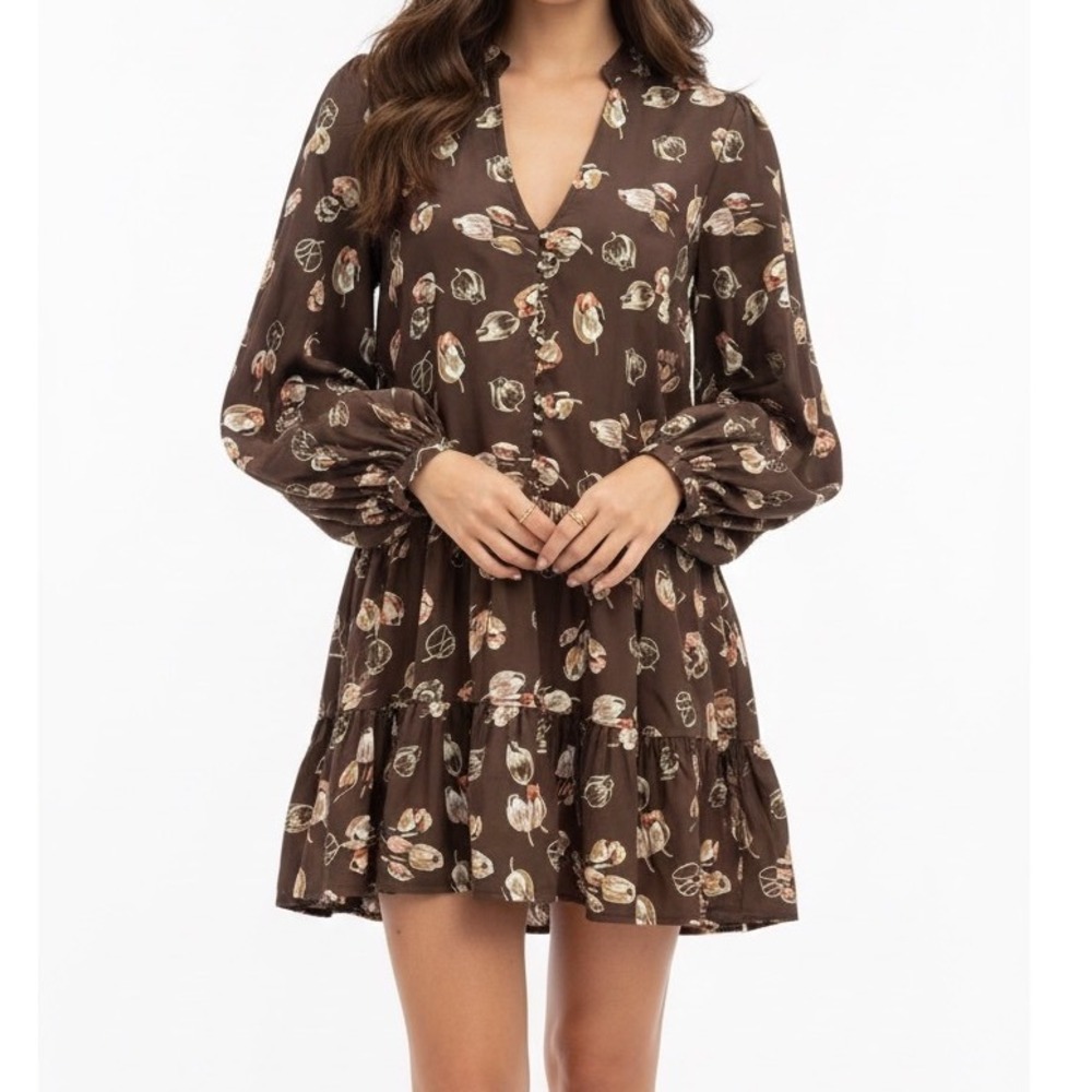 Threads & States Brown Floral‎ Mini Dress Tunic Boho Women's Size Medium M